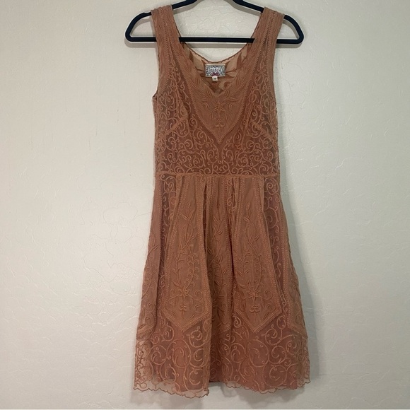 Anthropologie Yoana Baraschi At Dusk Dress Mauve Lace Sleeveless V-neck Mini 4 - Picture 9 of 16